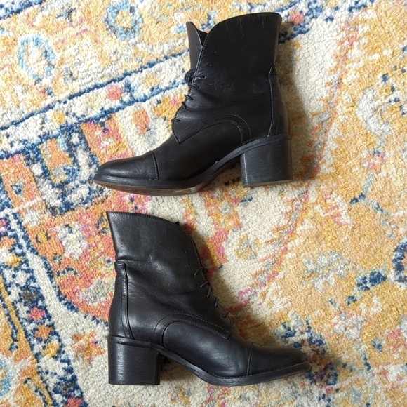 Latitude Femme Classic Genuine Leather Lace Up Block Heeled Ankle Boots Black 37 - Picture 7 of 16